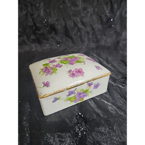 Vintage Fine China Trinket Box Violets